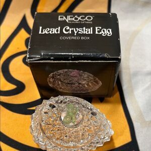 Vintage Enesco Crystal Egg with Green Bow Accent